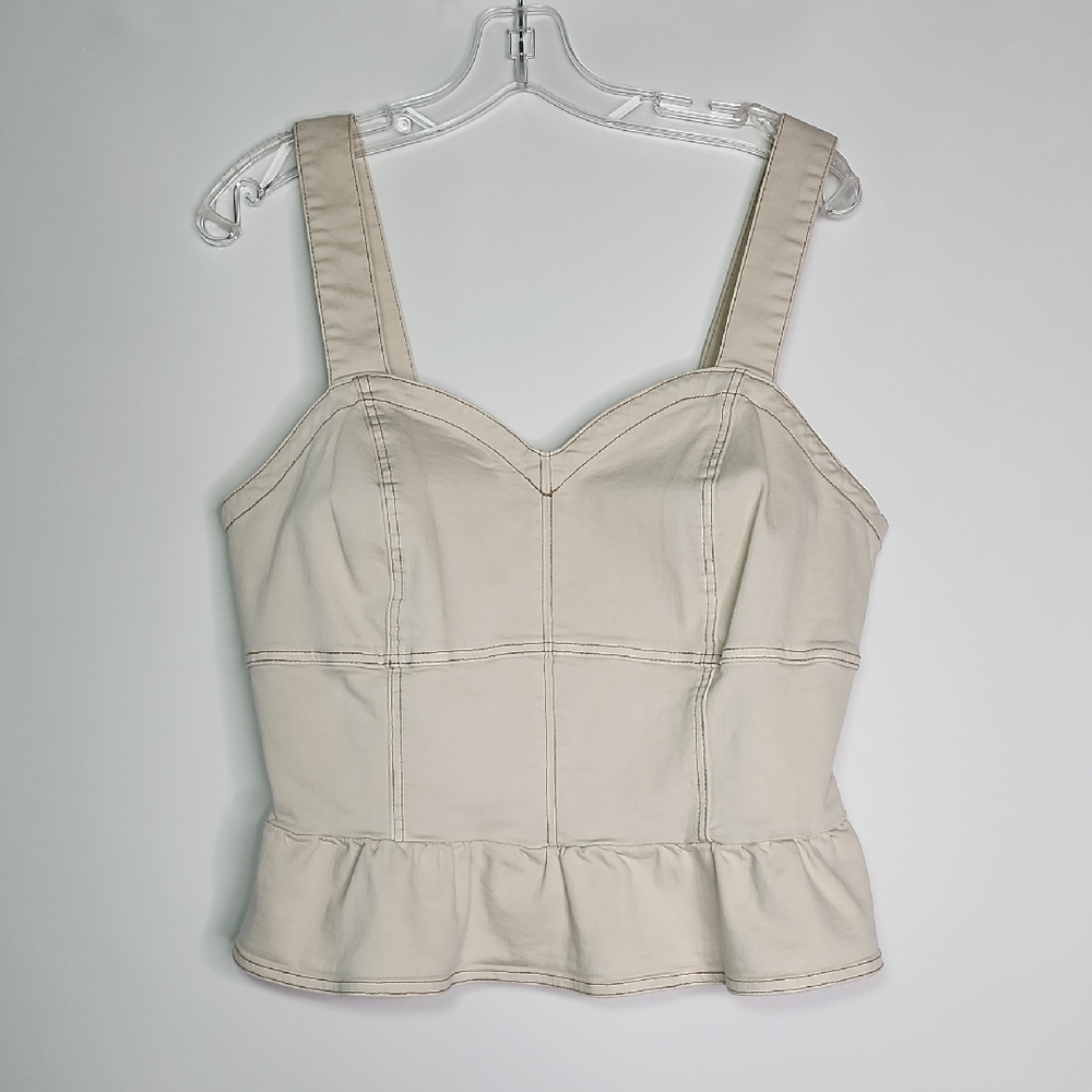 JESSICA SIMPSON Ecru Denim Bustier Peplum Tank Top
